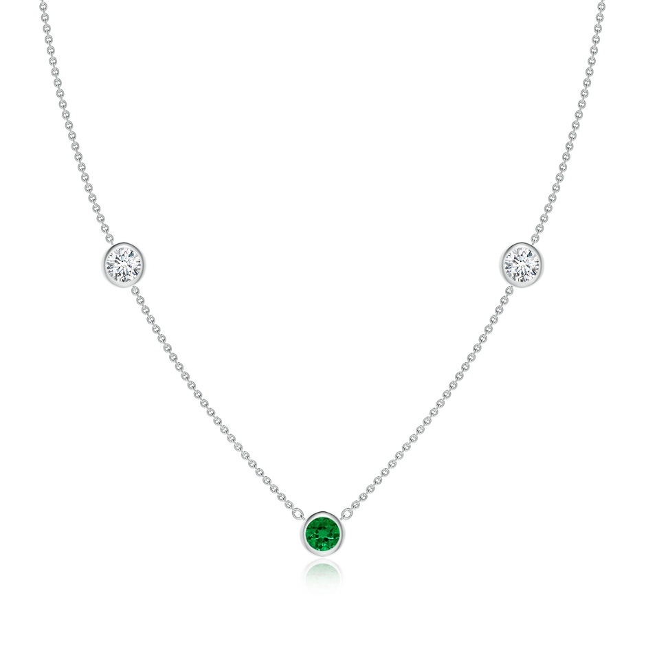 5mm Labgrown Lab-Grown Round Emerald and Diamond Station Necklace in 18K White Gold 