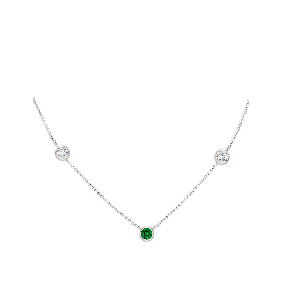 5mm Labgrown Lab-Grown Round Emerald and Diamond Station Necklace in 18K White Gold pen