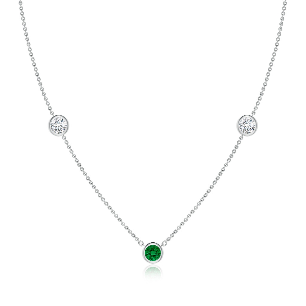 5mm Labgrown Lab-Grown Round Emerald and Diamond Station Necklace in White Gold