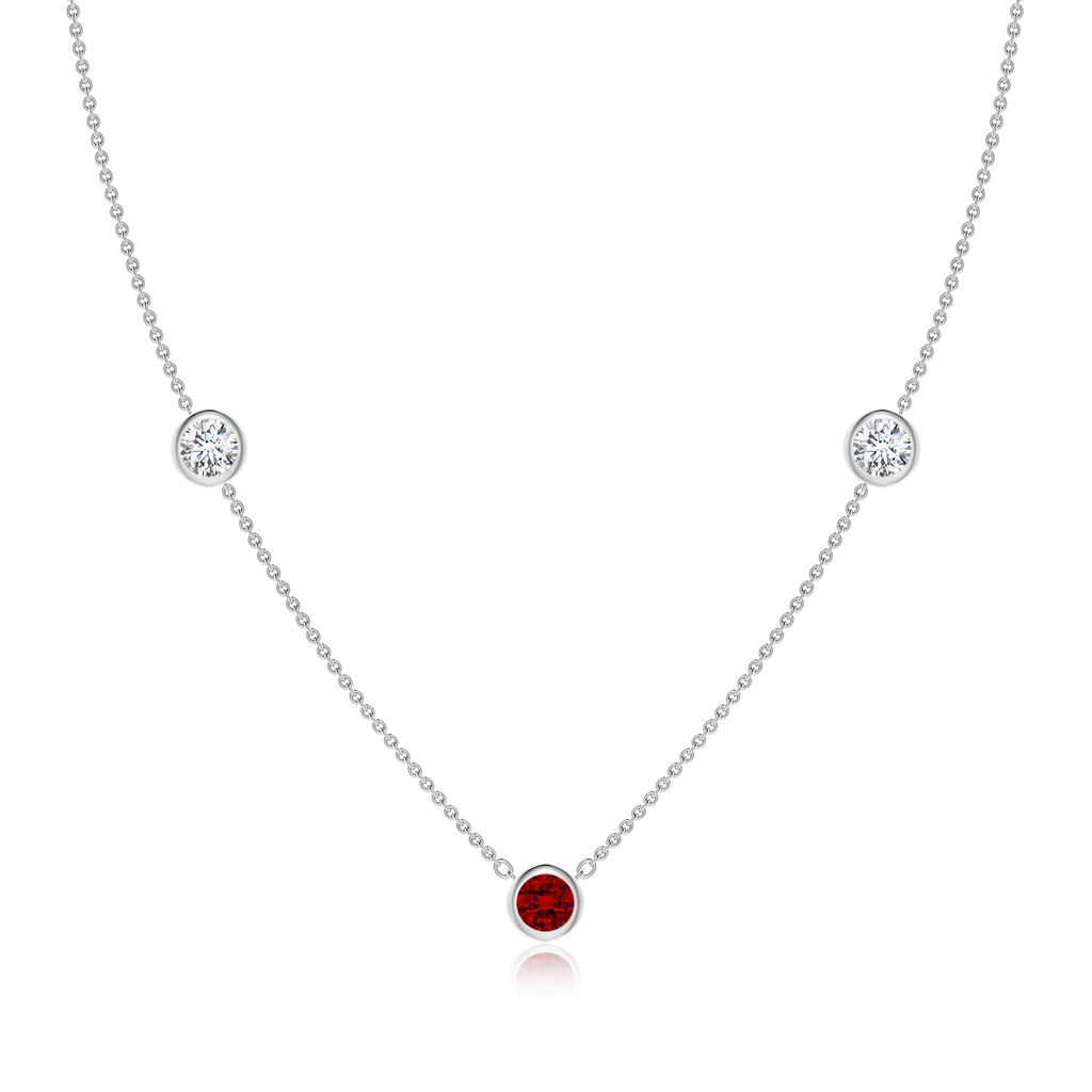 5mm Labgrown Lab-Grown Round Ruby and Diamond Station Necklace in P950 Platinum