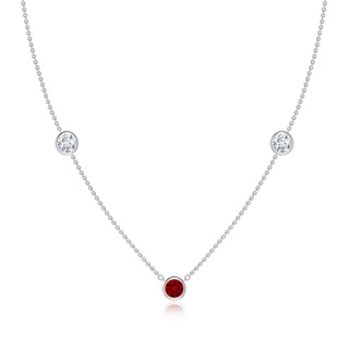 5mm Labgrown Lab-Grown Round Ruby and Diamond Station Necklace in P950 Platinum