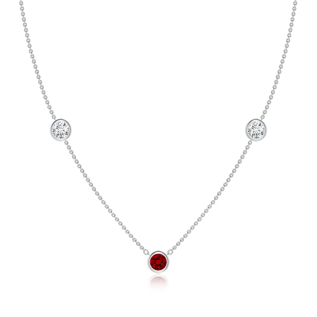 5mm Labgrown Lab-Grown Round Ruby and Diamond Station Necklace in White Gold
