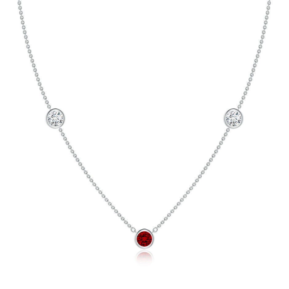 5mm Labgrown Lab-Grown Round Ruby and Diamond Station Necklace in White Gold 