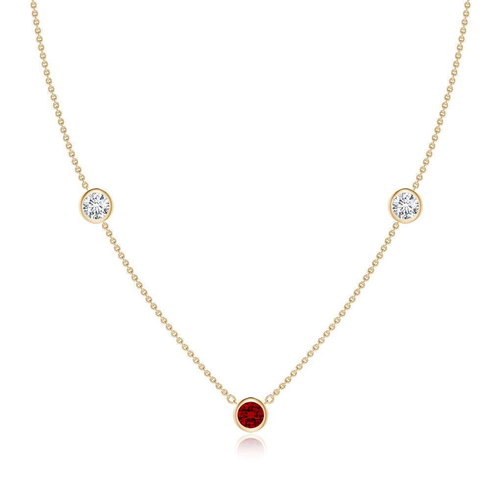 5mm Labgrown Lab-Grown Round Ruby and Diamond Station Necklace in Yellow Gold