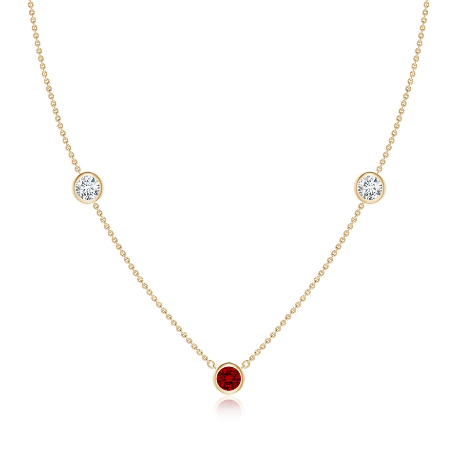 5mm Labgrown Lab-Grown Round Ruby and Diamond Station Necklace in Yellow Gold 