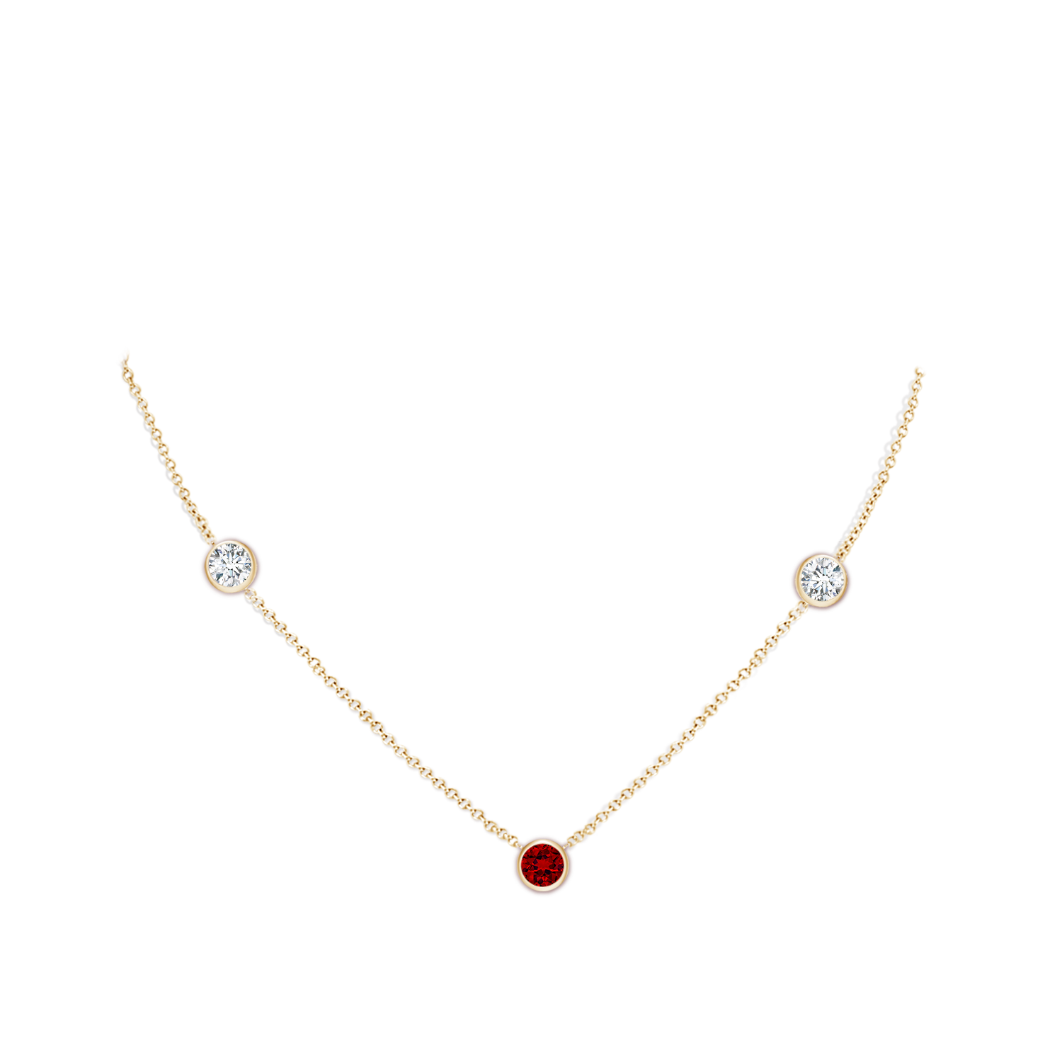 5mm Labgrown Lab-Grown Round Ruby and Diamond Station Necklace in Yellow Gold - body_neck