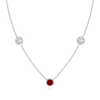 6mm Labgrown Lab-Grown Round Ruby and Diamond Station Necklace in White Gold