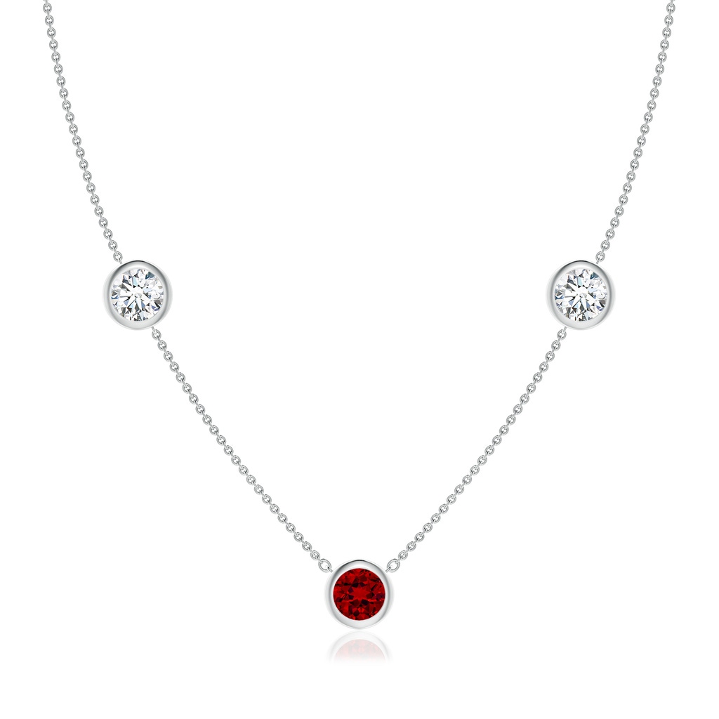 7mm Labgrown Lab-Grown Round Ruby and Diamond Station Necklace in 18K White Gold