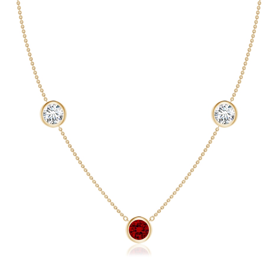 7mm Labgrown Lab-Grown Round Ruby and Diamond Station Necklace in Yellow Gold 
