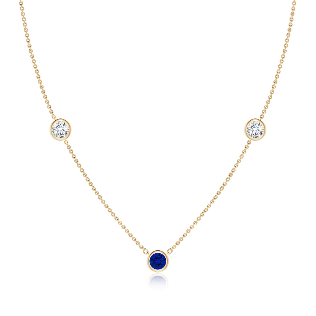 5mm Labgrown Lab-Grown Round Blue Sapphire and Diamond Station Necklace in Yellow Gold