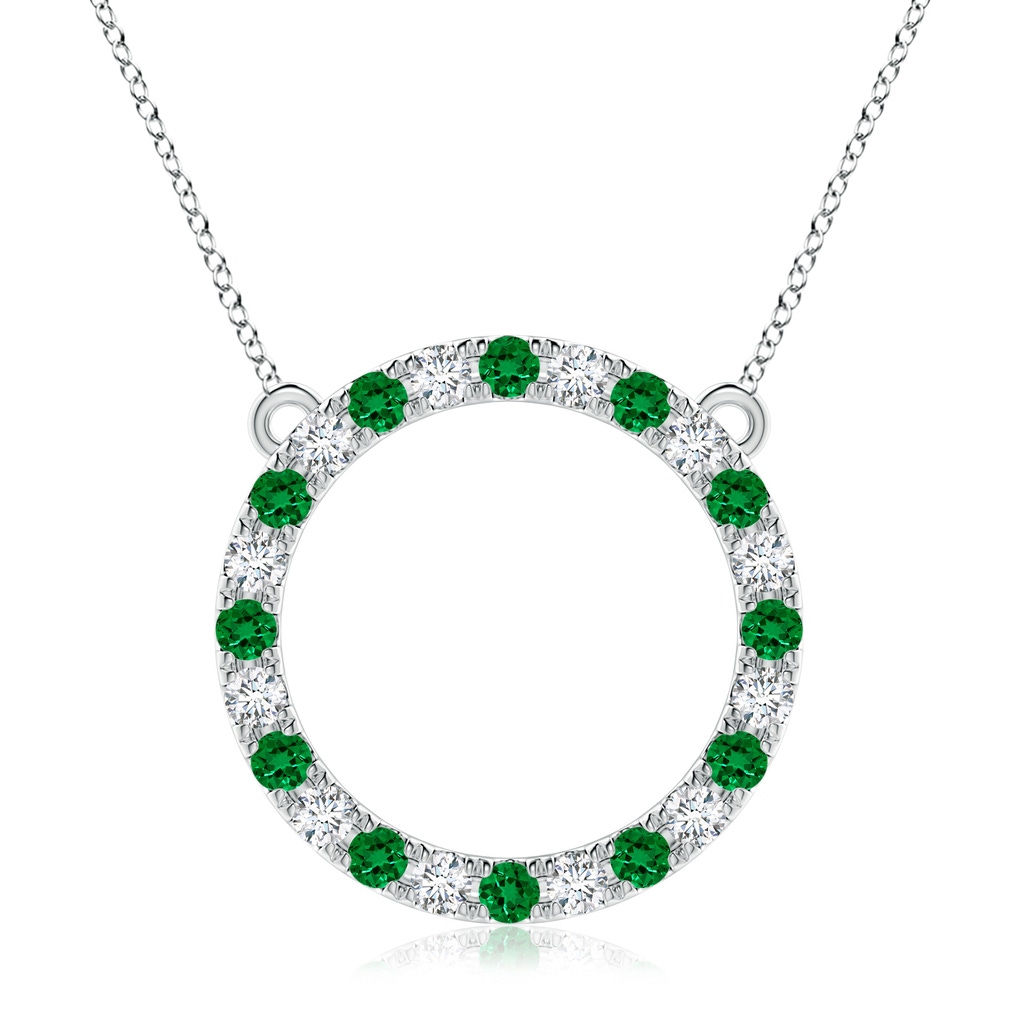 3mm Labgrown Lab-Grown Emerald and Diamond Open Circle Eternity Pendant in 18K White Gold