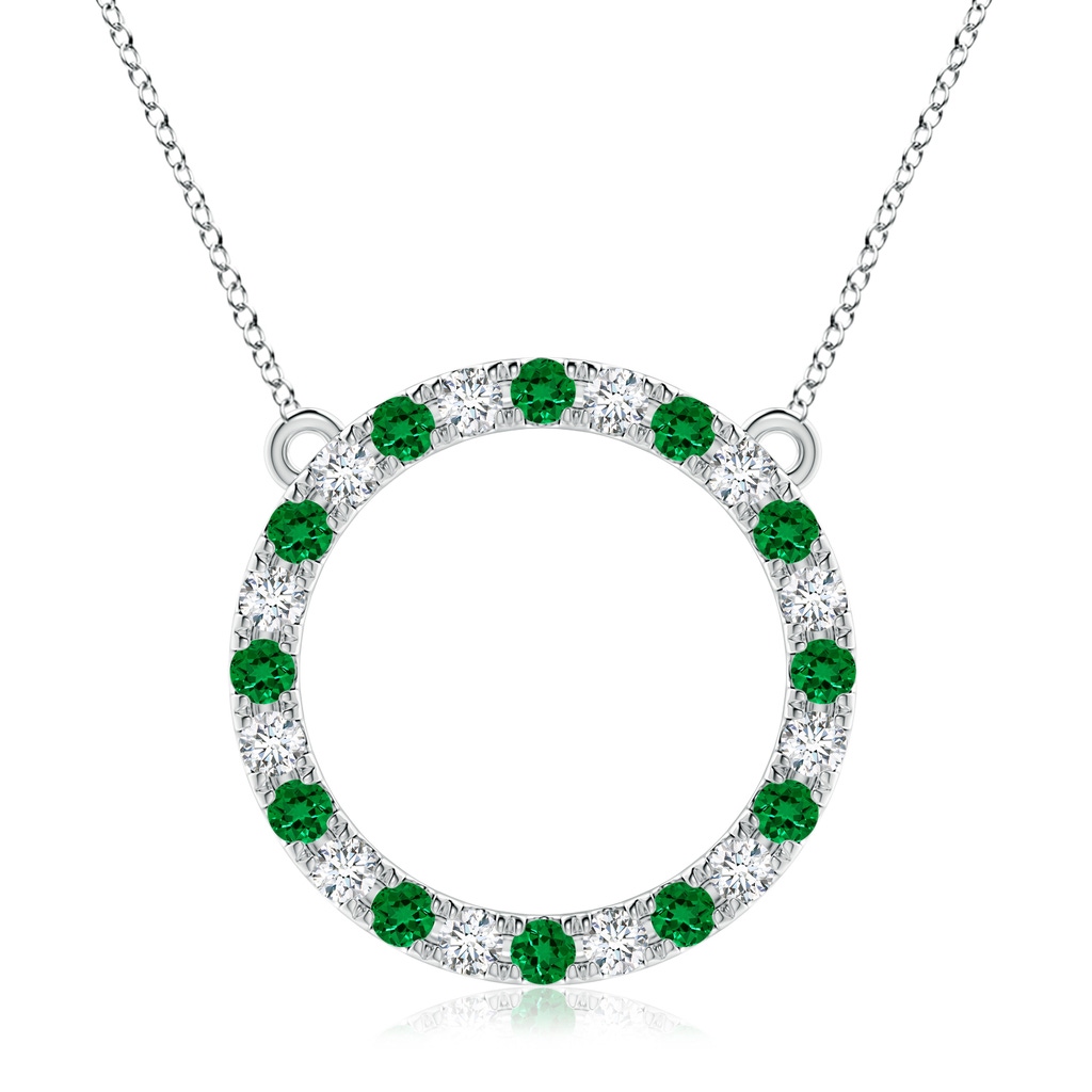 3mm Labgrown Lab-Grown Emerald and Diamond Open Circle Eternity Pendant in White Gold