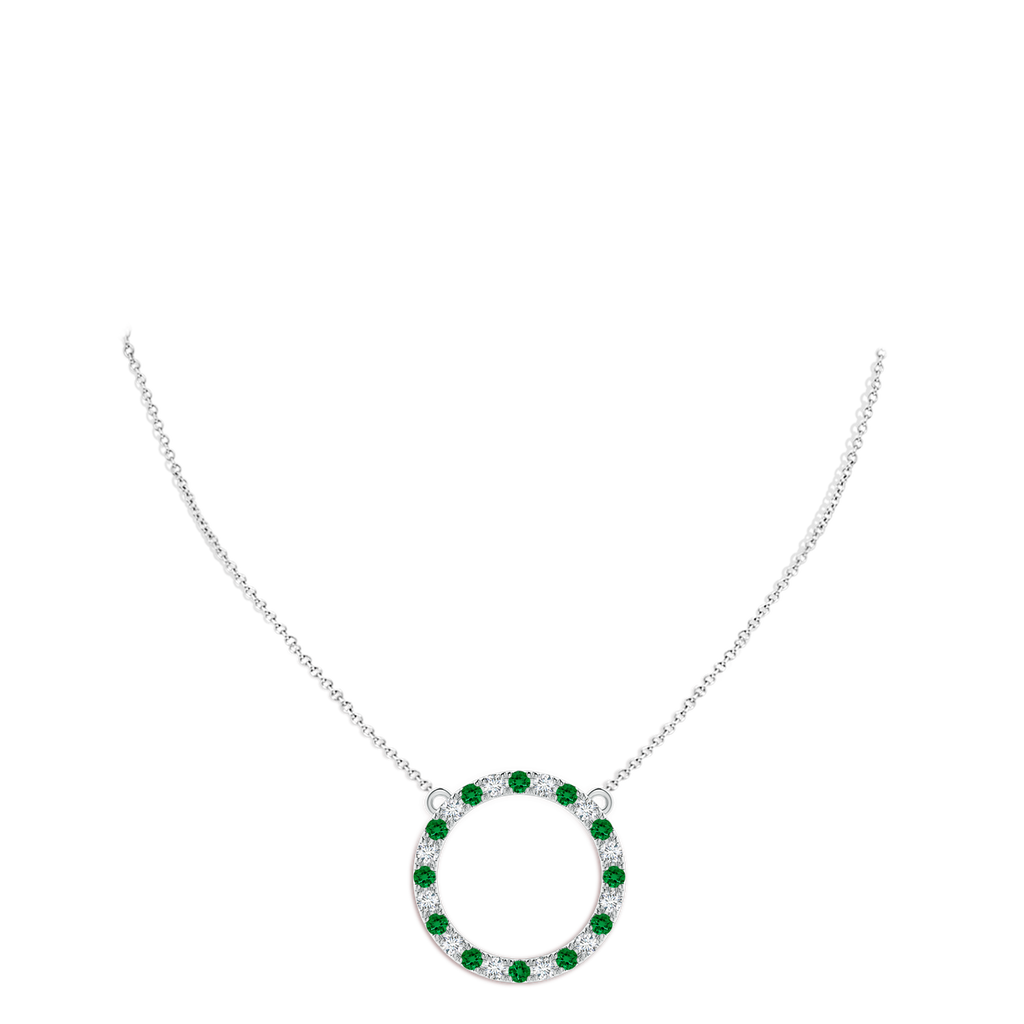 3mm Labgrown Lab-Grown Emerald and Diamond Open Circle Eternity Pendant in White Gold pen