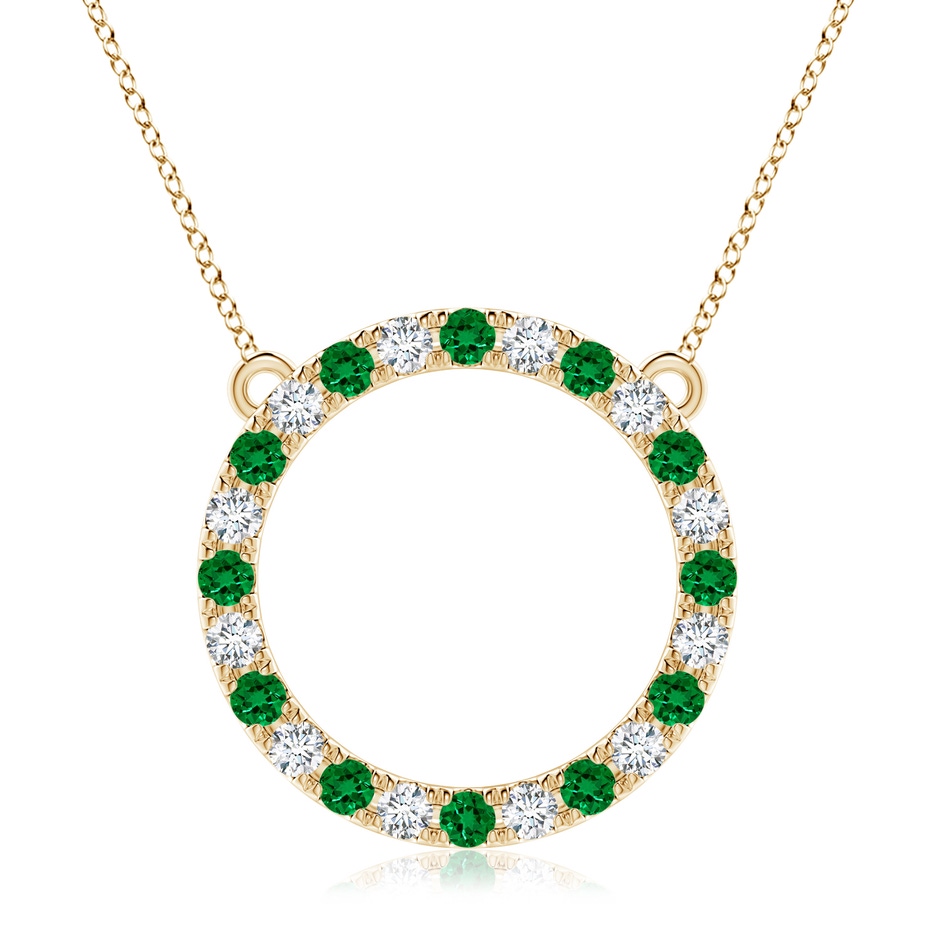 3mm Labgrown Lab-Grown Emerald and Diamond Open Circle Eternity Pendant in Yellow Gold 
