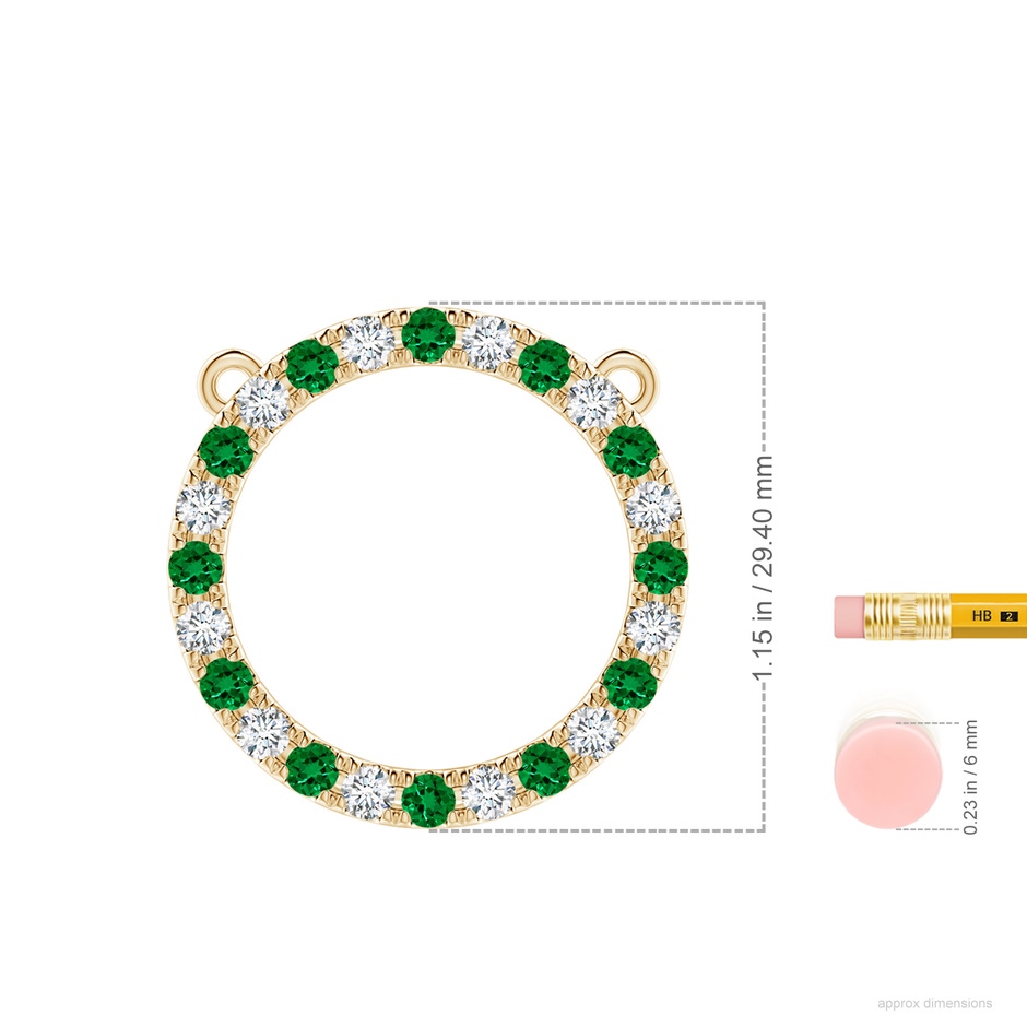 3mm Labgrown Lab-Grown Emerald and Diamond Open Circle Eternity Pendant in Yellow Gold ruler