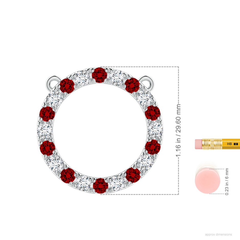 3.5mm Labgrown Lab-Grown Ruby and Diamond Open Circle Eternity Pendant in P950 Platinum ruler