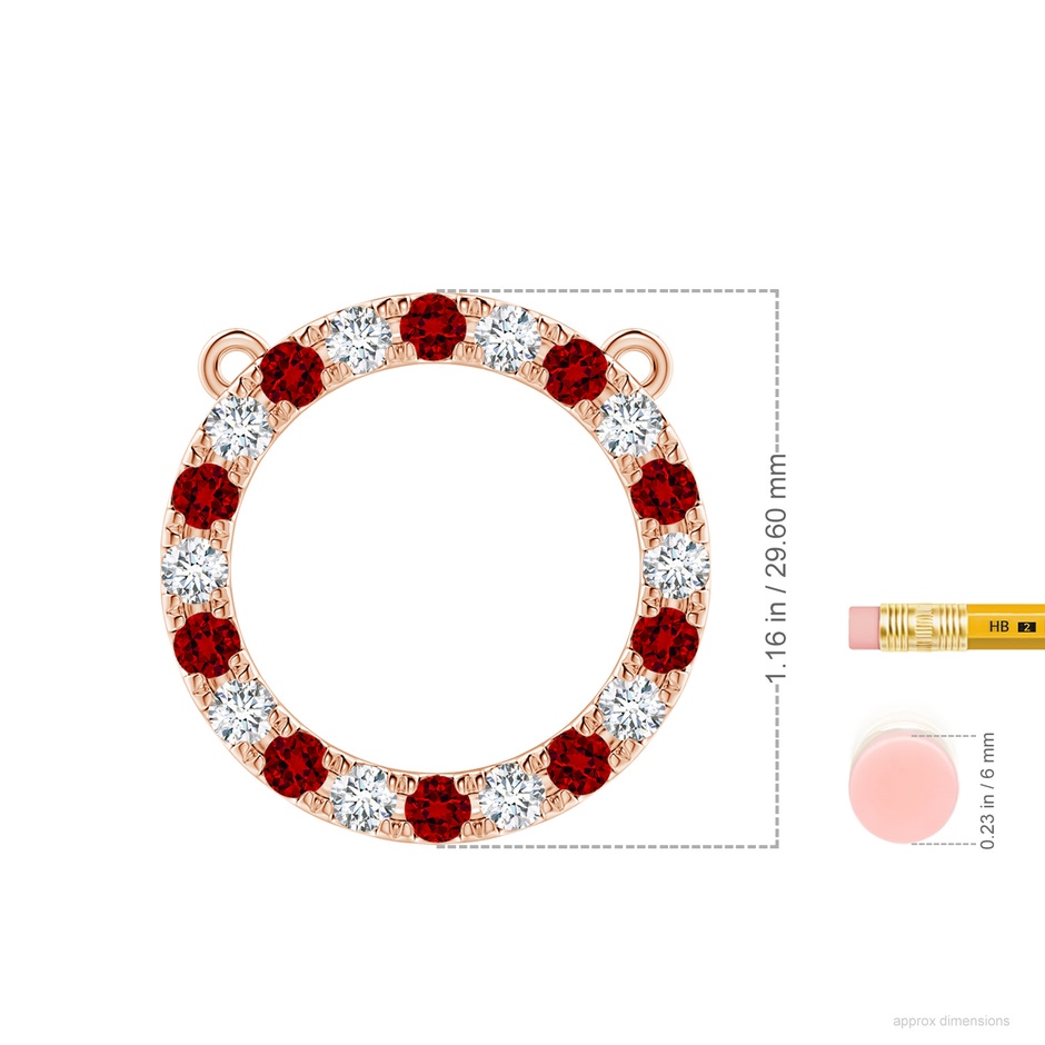 3.5mm Labgrown Lab-Grown Ruby and Diamond Open Circle Eternity Pendant in Rose Gold ruler