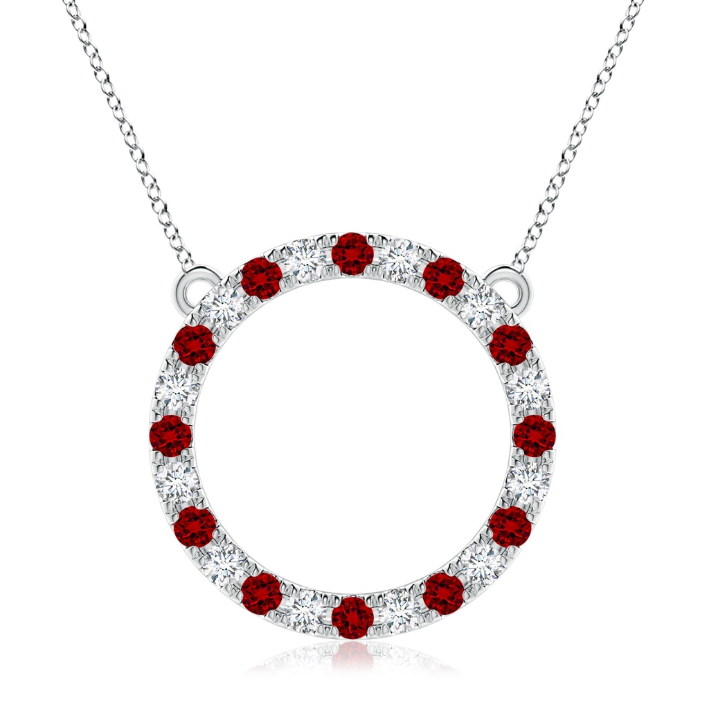 3mm Labgrown Lab-Grown Ruby and Diamond Open Circle Eternity Pendant in White Gold