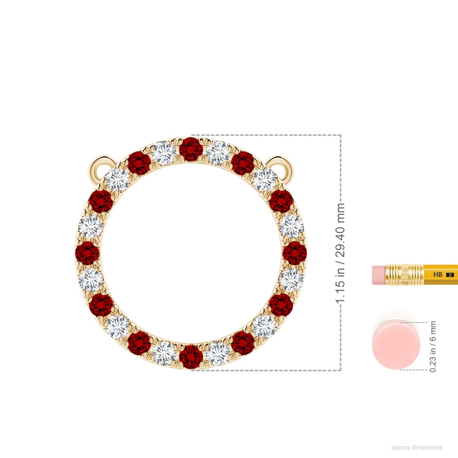 3mm Labgrown Lab-Grown Ruby and Diamond Open Circle Eternity Pendant in Yellow Gold ruler