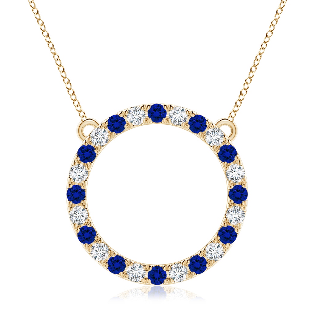 3mm Labgrown Lab-Grown Blue Sapphire and Diamond Open Circle Eternity Pendant in Yellow Gold 