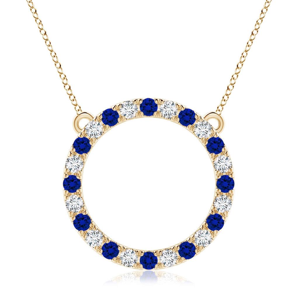3mm Labgrown Lab-Grown Blue Sapphire and Diamond Open Circle Eternity Pendant in Yellow Gold