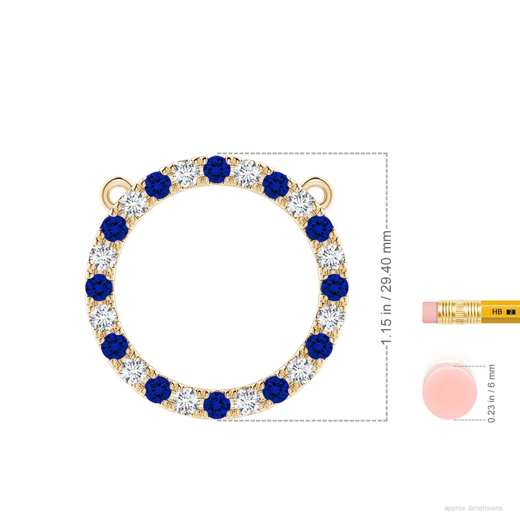 3mm Labgrown Lab-Grown Blue Sapphire and Diamond Open Circle Eternity Pendant in Yellow Gold ruler