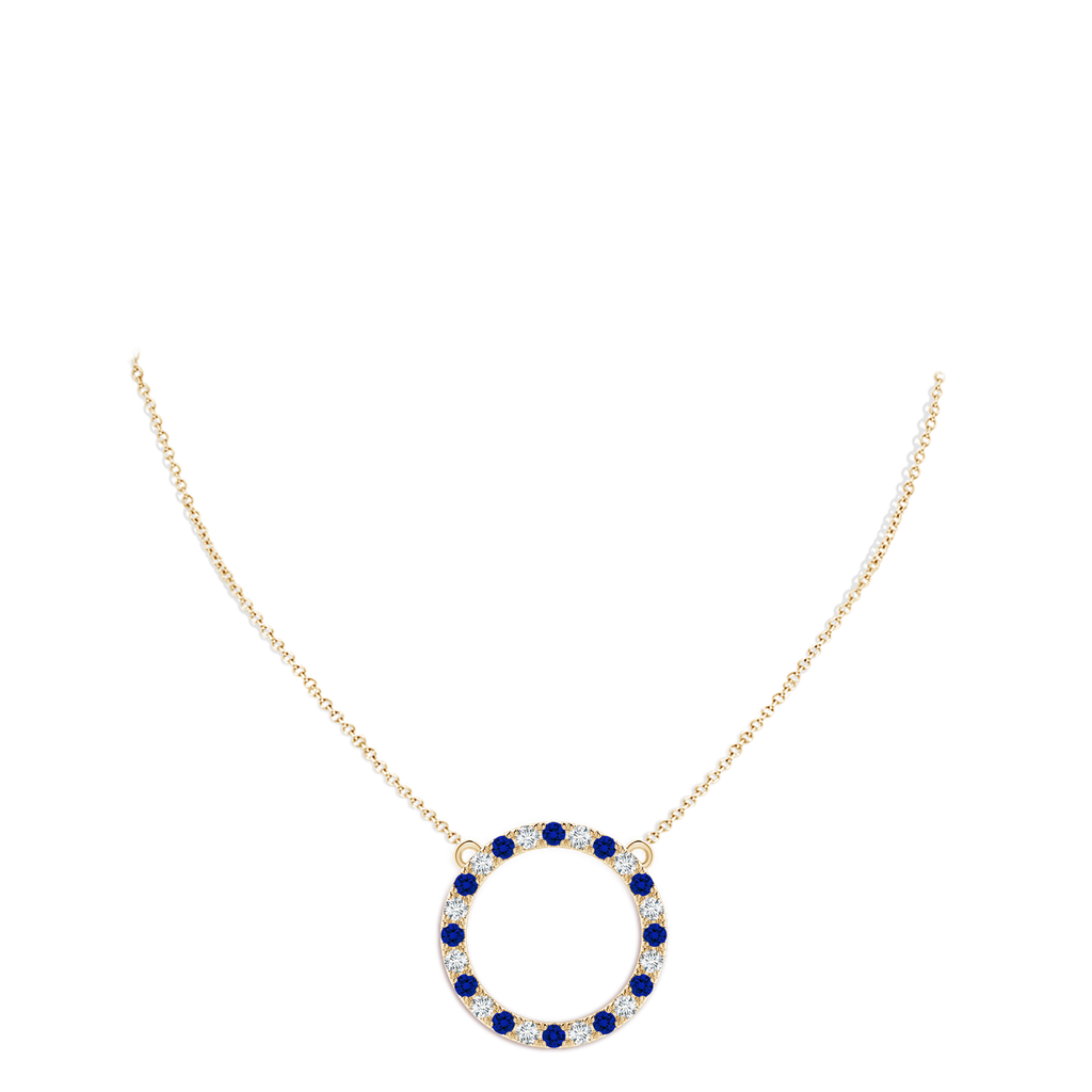 3mm Labgrown Lab-Grown Blue Sapphire and Diamond Open Circle Eternity Pendant in Yellow Gold pen