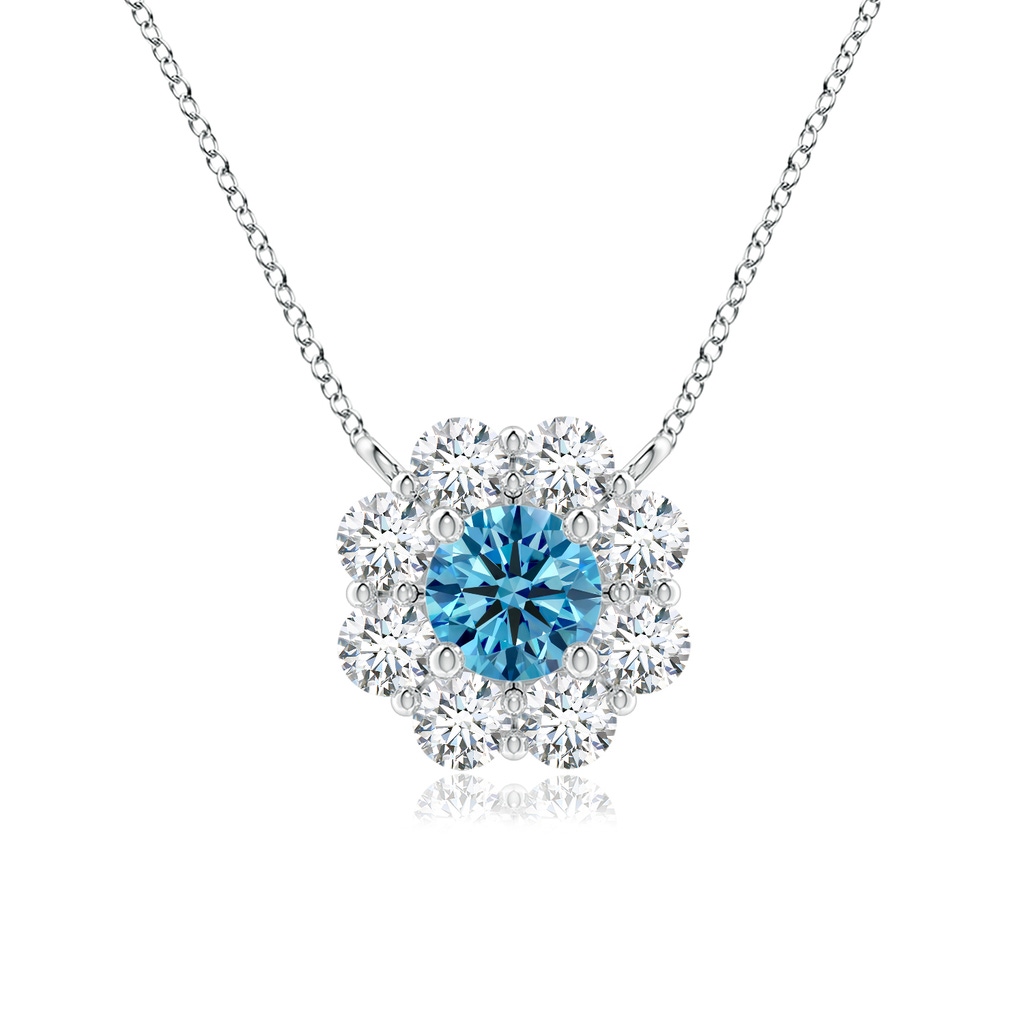 3.9mm Labgrown Floral Cluster Lab-Grown Fancy Intense Blue Diamond Necklace in P950 Platinum