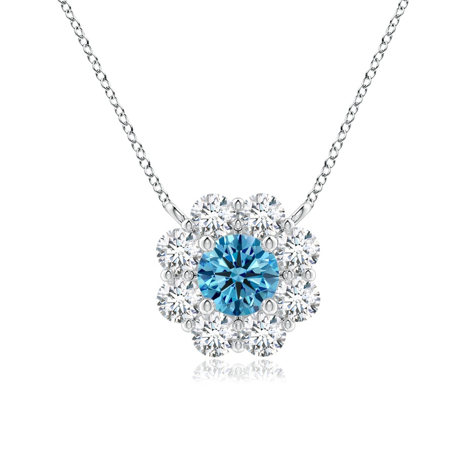 3.9mm Labgrown Floral Cluster Lab-Grown Fancy Intense Blue Diamond Necklace in White Gold 