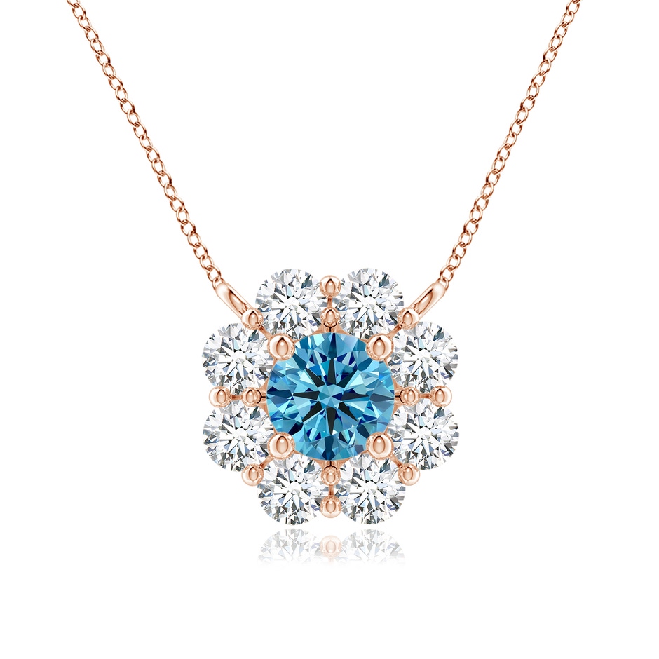 4.4mm Labgrown Floral Cluster Lab-Grown Fancy Intense Blue Diamond Necklace in Rose Gold 