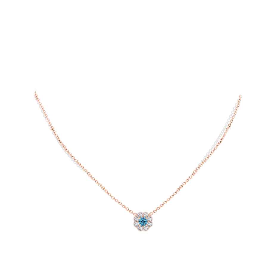 4.4mm Labgrown Floral Cluster Lab-Grown Fancy Intense Blue Diamond Necklace in Rose Gold pen