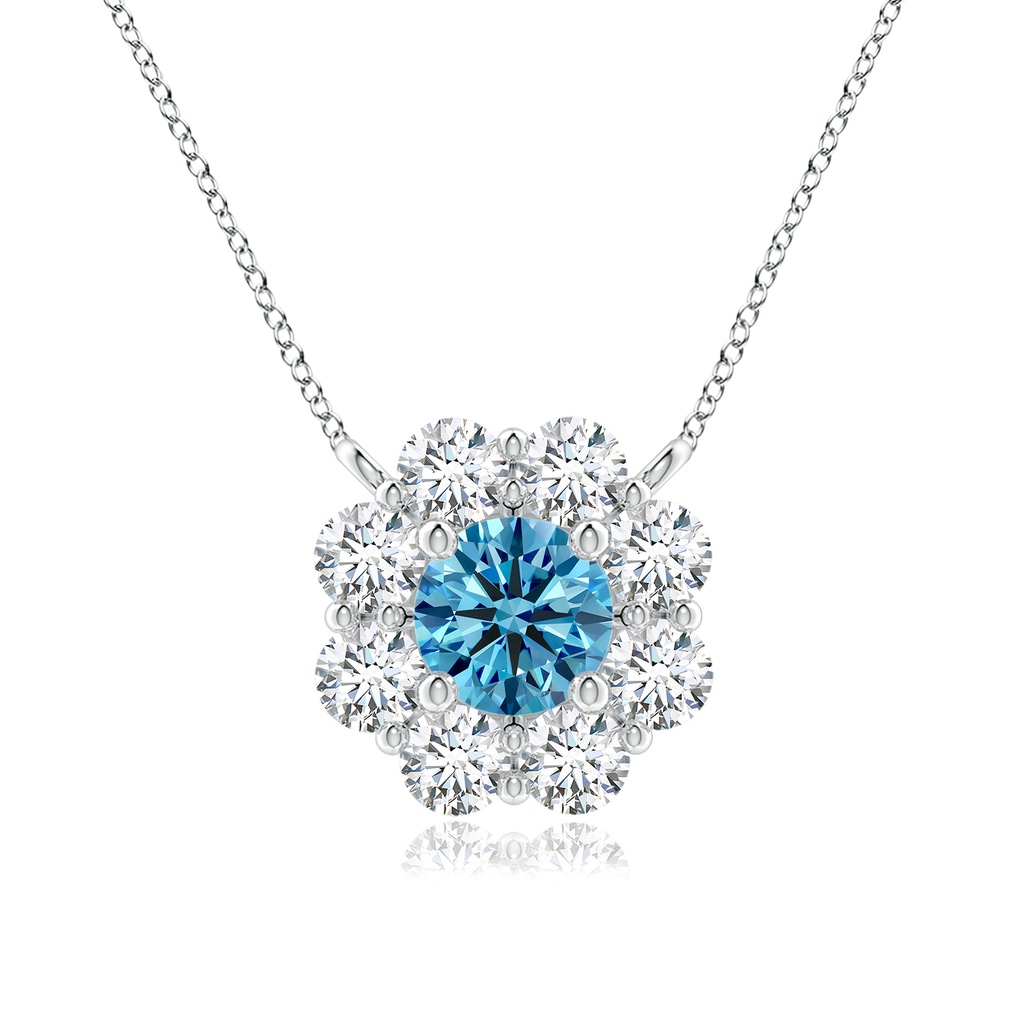 4.4mm Labgrown Floral Clustre Lab-Grown Fancy Intense Blue Diamond Necklace in White Gold