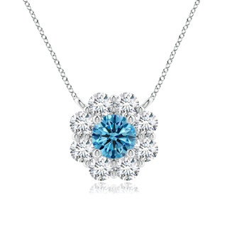 4.4mm Labgrown Floral Cluster Lab-Grown Fancy Intense Blue Diamond Necklace in White Gold