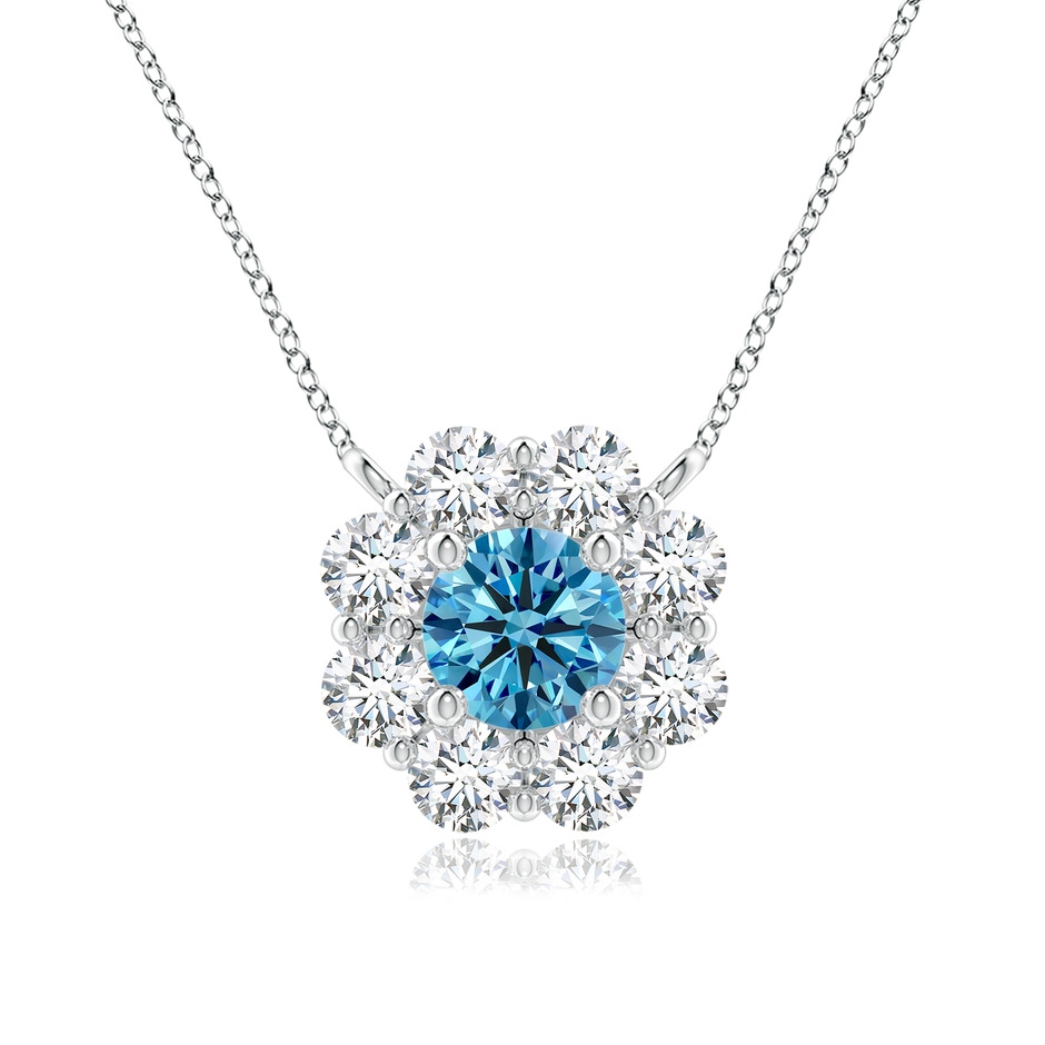 4.4mm Labgrown Floral Cluster Lab-Grown Fancy Intense Blue Diamond Necklace in White Gold 