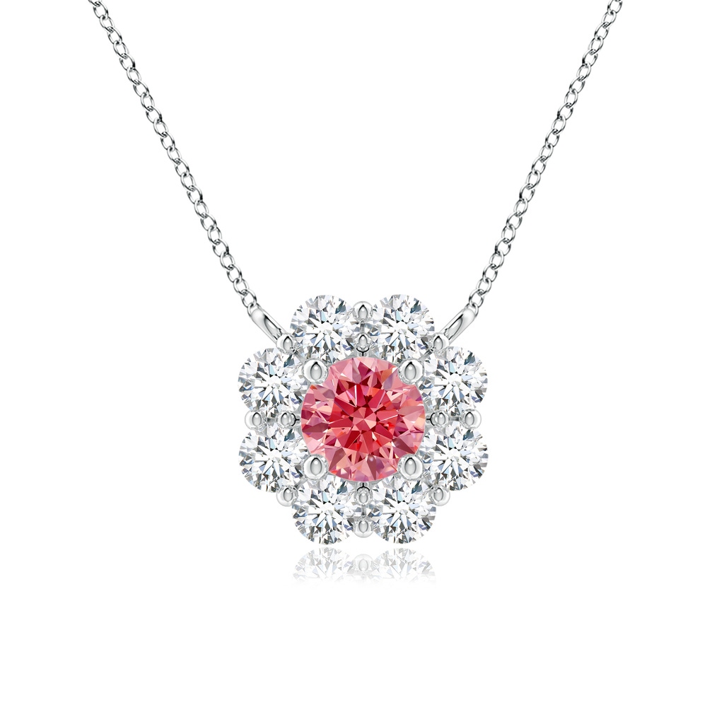 3.9mm Labgrown Floral Cluster Lab-Grown Fancy Intense Pink Diamond Necklace in P950 Platinum