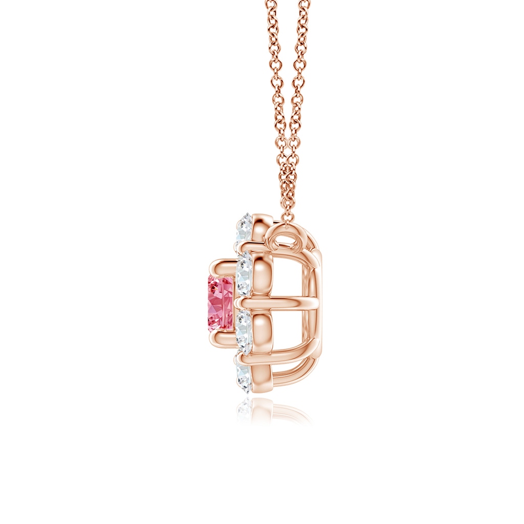 3.9mm Labgrown Floral Cluster Lab-Grown Fancy Intense Pink Diamond Necklace in Rose Gold - side 199