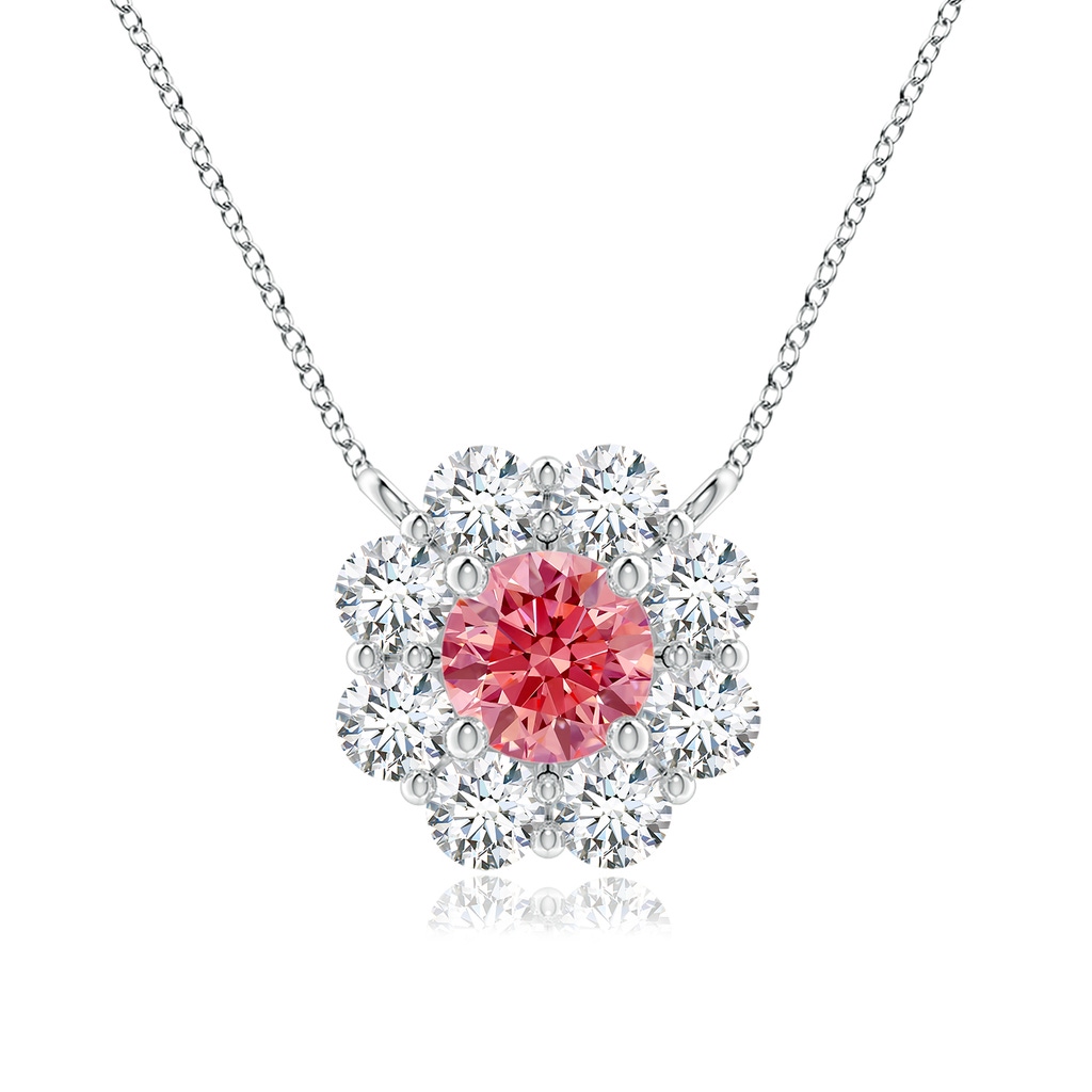 4.4mm Labgrown Floral Cluster Lab-Grown Fancy Intense Pink Diamond Necklace in White Gold