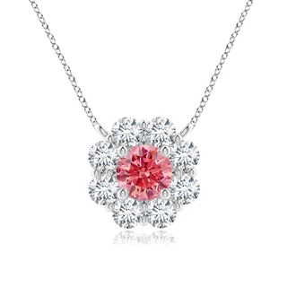 4.4mm Labgrown Floral Cluster Lab-Grown Fancy Intense Pink Diamond Necklace in White Gold