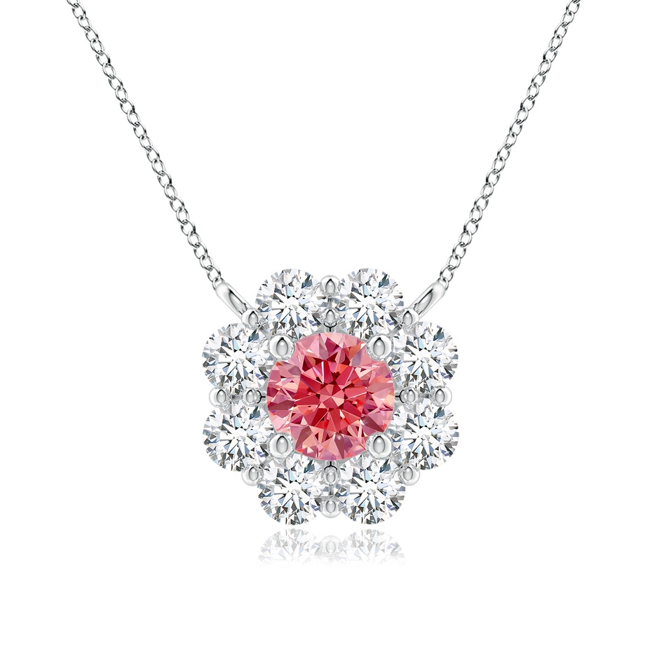 4.4mm Labgrown Floral Cluster Lab-Grown Fancy Intense Pink Diamond Necklace in White Gold 