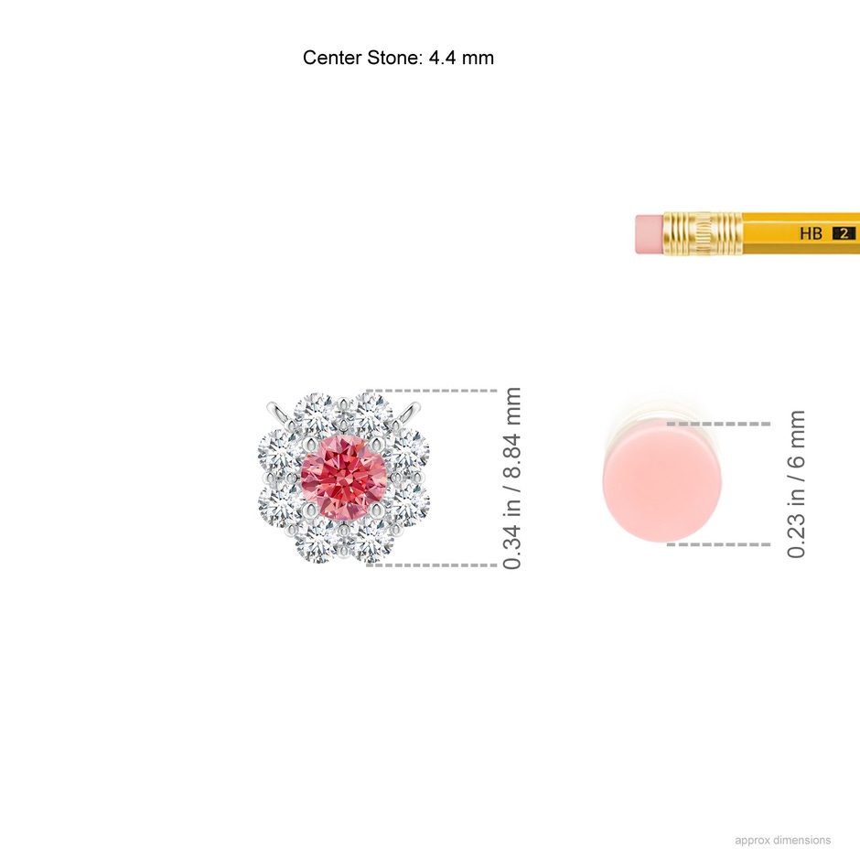 4.4mm Labgrown Floral Cluster Lab-Grown Fancy Intense Pink Diamond Necklace in White Gold ruler