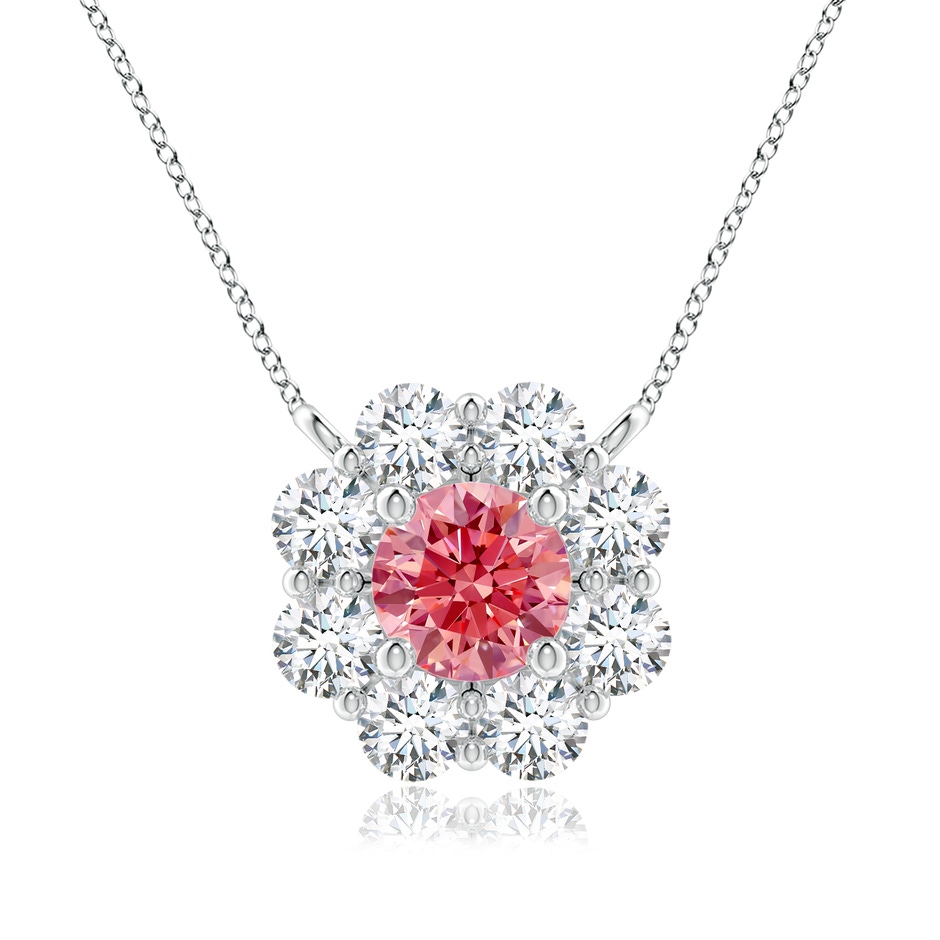4.8mm Labgrown Floral Cluster Lab-Grown Fancy Intense Pink Diamond Necklace in White Gold 