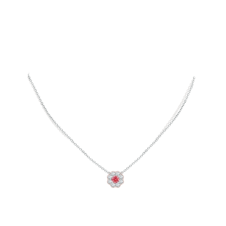 4.8mm Labgrown Floral Cluster Lab-Grown Fancy Intense Pink Diamond Necklace in White Gold pen