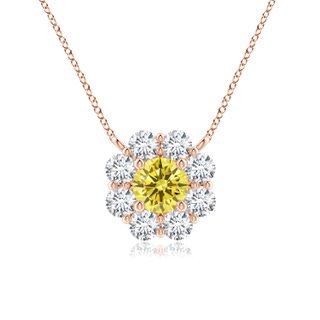 3.9mm Labgrown Floral Clustre Lab-Grown Fancy Intense Yellow Diamond Necklace in Rose Gold
