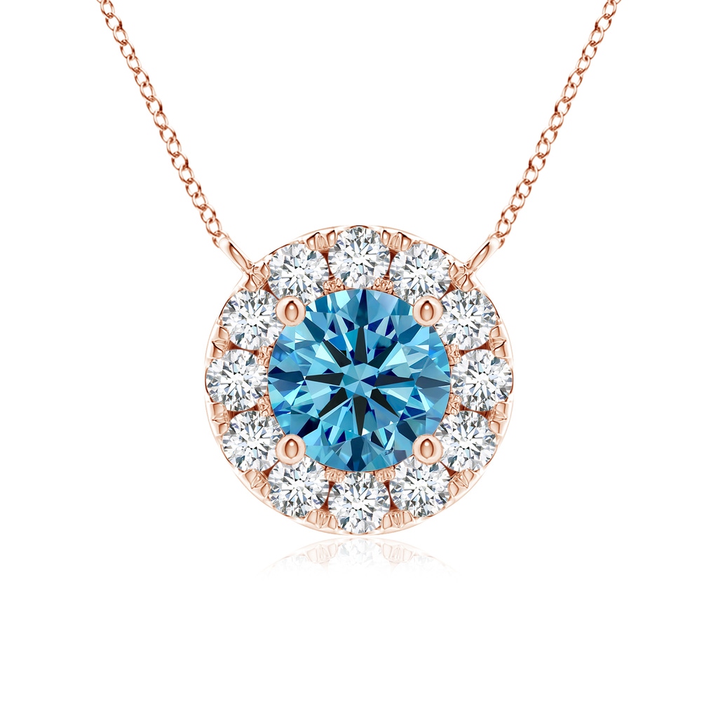 4.5mm Labgrown Round Lab-Grown Fancy Intense Blue Diamond Necklace with Halo in Rose Gold