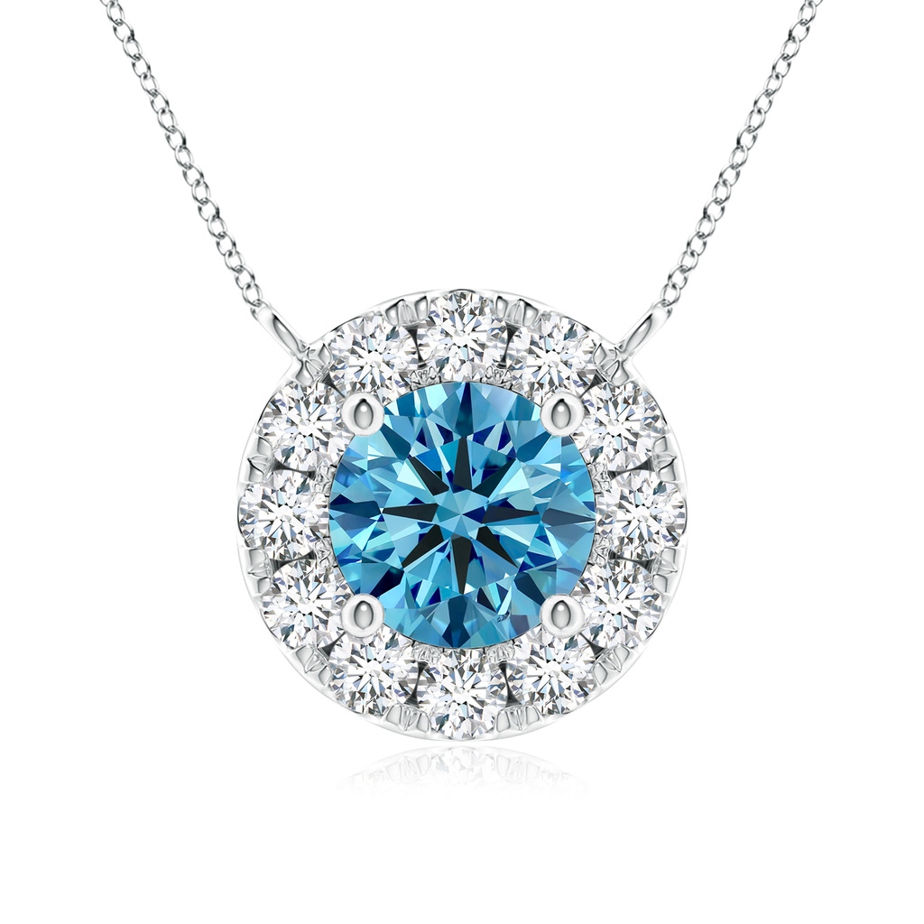 5.1mm Labgrown Round Lab-Grown Fancy Intense Blue Diamond Necklace with Halo in White Gold