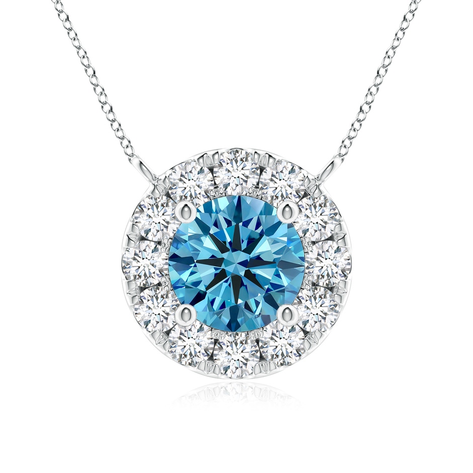 5.1mm Labgrown Round Lab-Grown Fancy Intense Blue Diamond Necklace with Halo in White Gold 