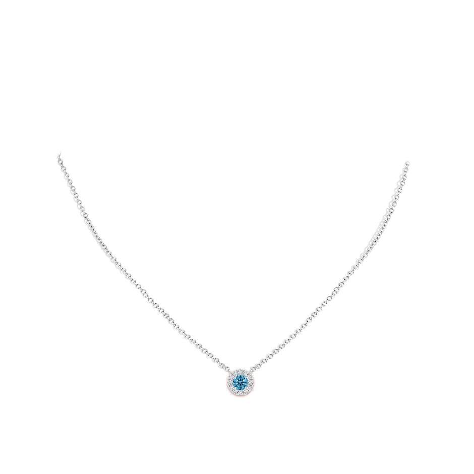 5.1mm Labgrown Round Lab-Grown Fancy Intense Blue Diamond Necklace with Halo in White Gold pen