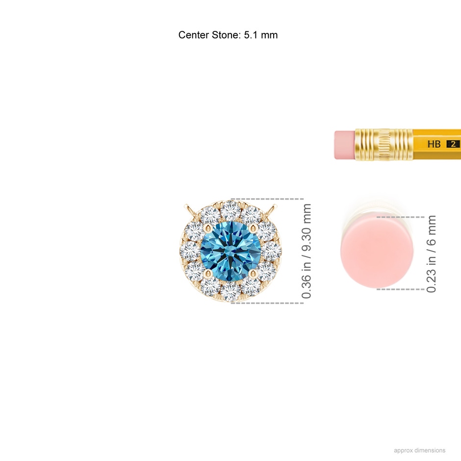 5.1mm Labgrown Round Lab-Grown Fancy Intense Blue Diamond Necklace with Halo in Yellow Gold ruler
