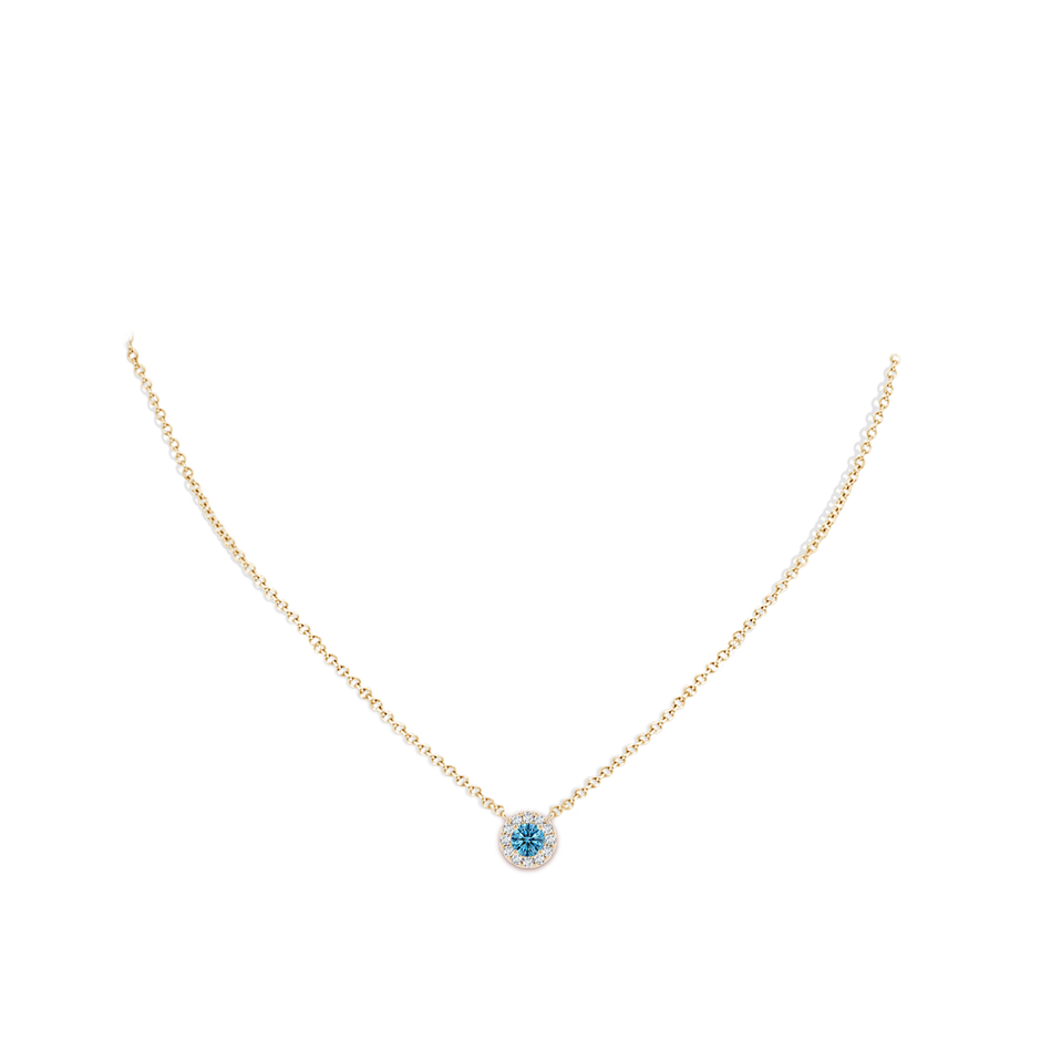 5.1mm Labgrown Round Lab-Grown Fancy Intense Blue Diamond Necklace with Halo in Yellow Gold pen
