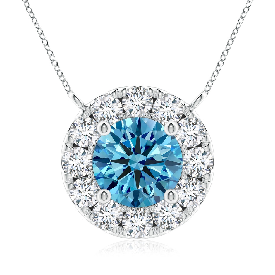 5.8mm Labgrown Round Lab-Grown Fancy Intense Blue Diamond Necklace with Halo in P950 Platinum 
